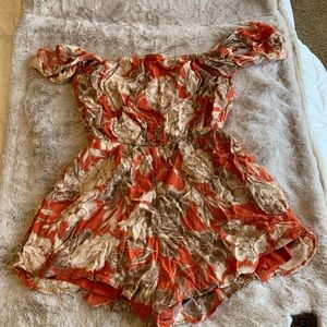 Lulus Coral Red Floral Romper Amuse Society
